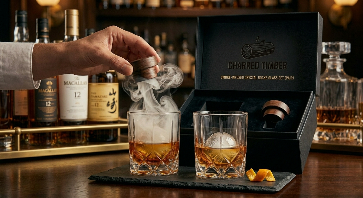 Charred Timber' Smoke-Infused Crystal Rocks Glass Set