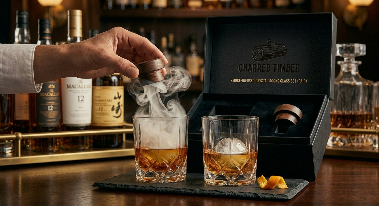 Charred Timber' Smoke-Infused Crystal Rocks Glass Set