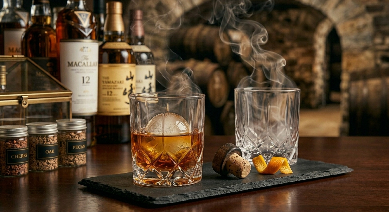 Charred Timber' Smoke-Infused Crystal Rocks Glass Set
